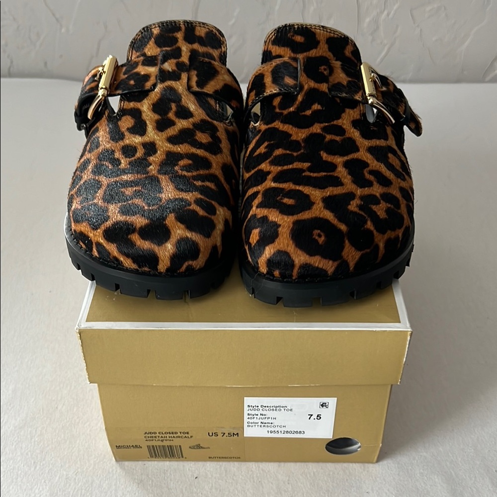 Michael Kors Brown and Gold Slippers with Chic Buckle